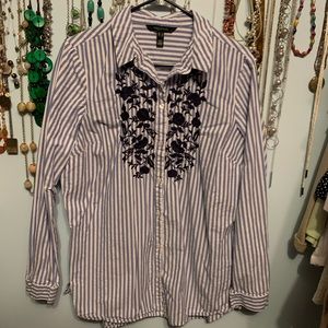 Long Tall Sally Striped Shirt w/Embroidery, sz 14